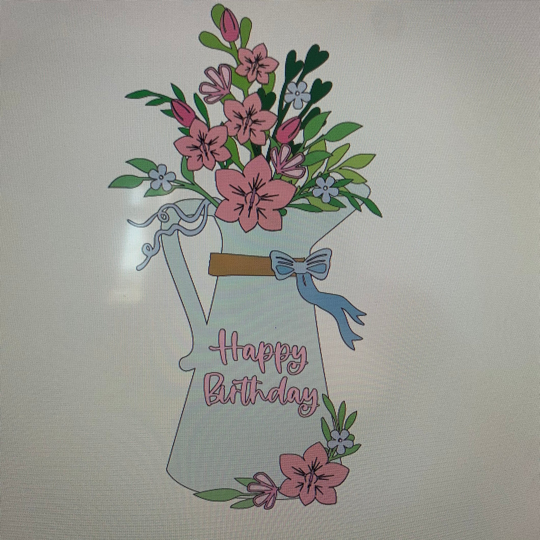 Sale OL764 - MDF Personalised (upto 2 lines) Large Floral Jug - Orchid - Olifantjie - Wooden - MDF - Lasercut - Blank - Craft - Kit - Mixed Media - UK