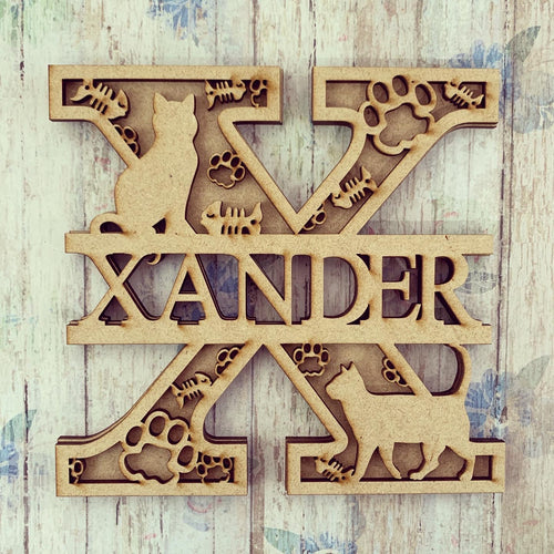SL031 - Cat Themed Split Layered Personalised Letter - Olifantjie - Wooden - MDF - Lasercut - Blank - Craft - Kit - Mixed Media - UK
