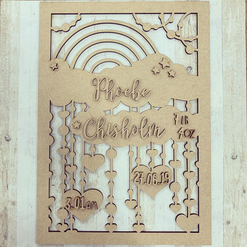 OL306 Mdf rainbow plaque - Olifantjie - Wooden - MDF - Lasercut - Blank - Craft - Kit - Mixed Media - UK