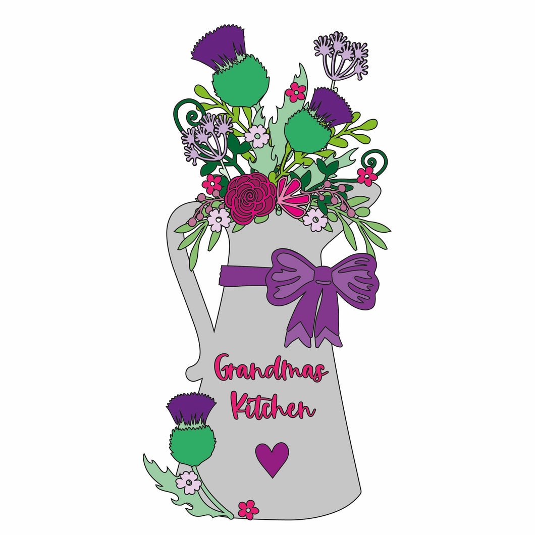 OL819 - MDF Personalised (upto 2 lines) Large Floral Jug - Thistle - Olifantjie - Wooden - MDF - Lasercut - Blank - Craft - Kit - Mixed Media - UK