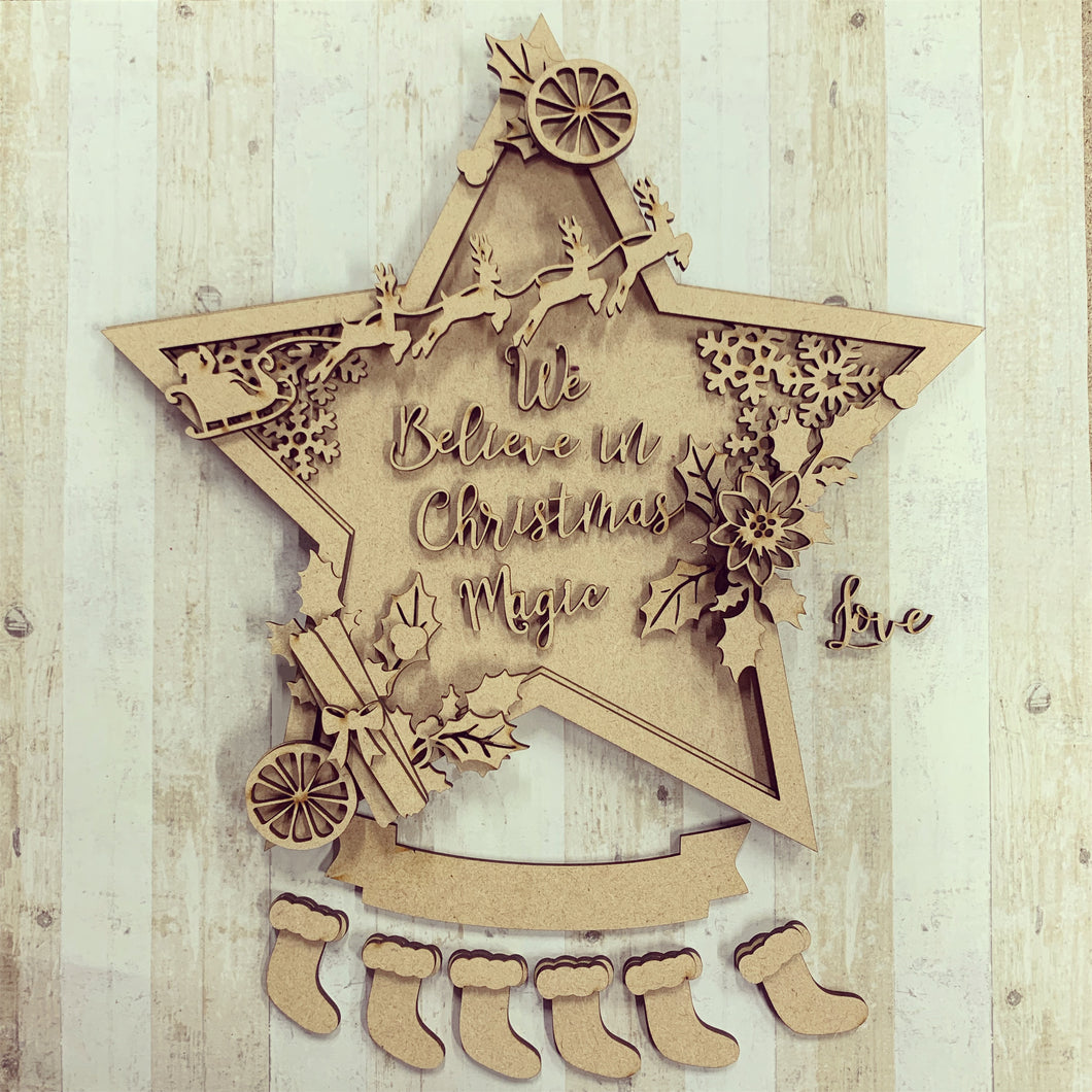 HC068 - MDF 3D Large Multilayered Christmas Star - Olifantjie - Wooden - MDF - Lasercut - Blank - Craft - Kit - Mixed Media - UK