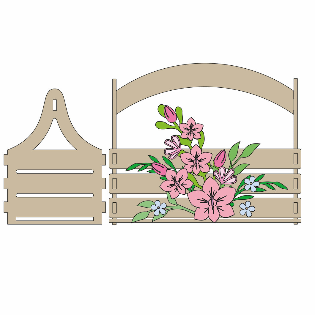 BK006 - MDF Slatted Basket - Orchids Theme - Olifantjie - Wooden - MDF - Lasercut - Blank - Craft - Kit - Mixed Media - UK