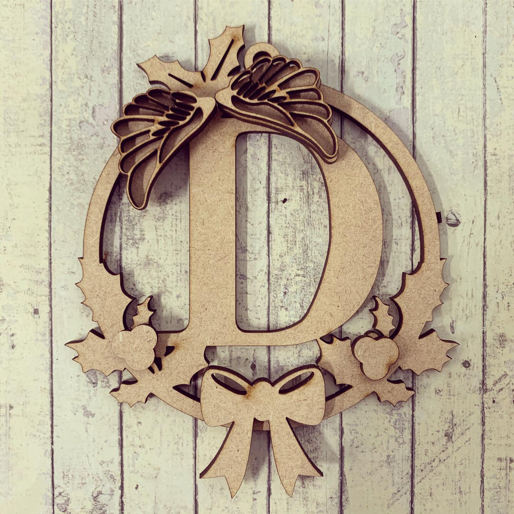 HI009 - MDF Personalised Wording Hanging Circle Bauble 10cm - Angel Wing Holly Wreath - Olifantjie - Wooden - MDF - Lasercut - Blank - Craft - Kit - Mixed Media - UK