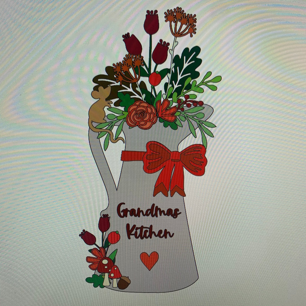 OL702 - MDF Personalised (upto 2 lines) Large Floral Jug - Autumn - Olifantjie - Wooden - MDF - Lasercut - Blank - Craft - Kit - Mixed Media - UK