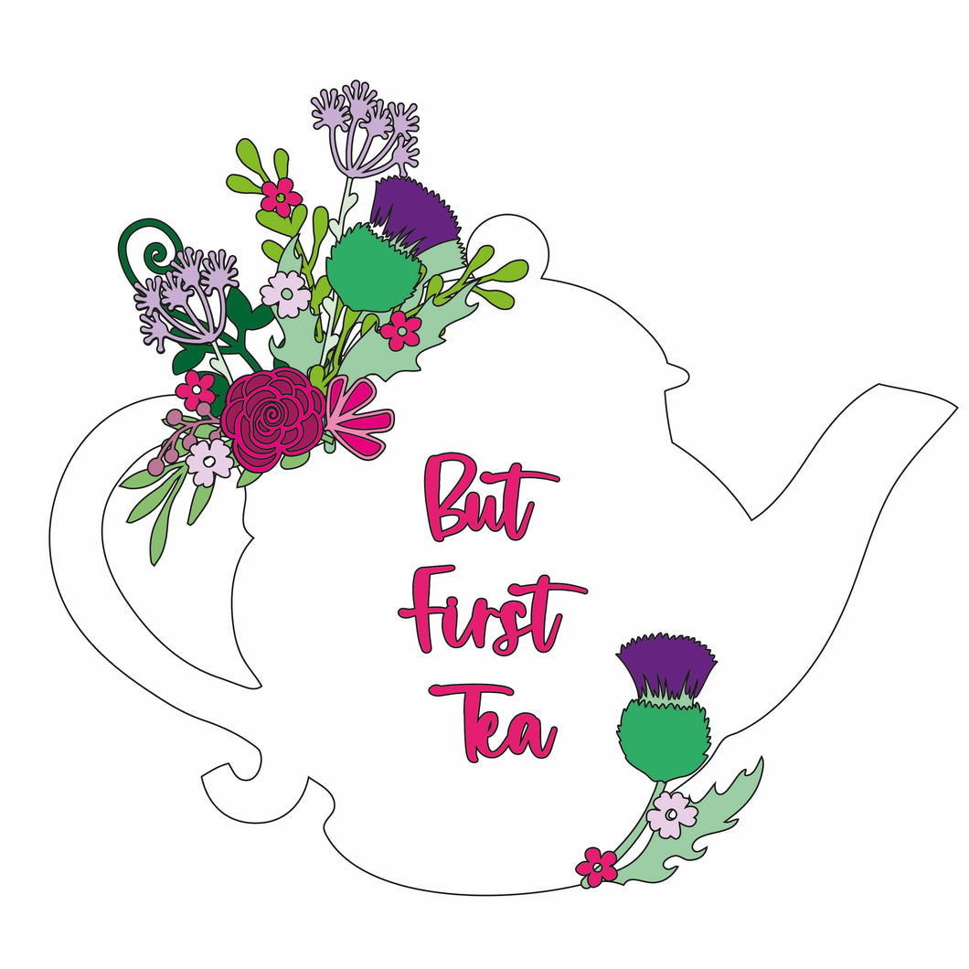 Sale OL833 - MDF Personalised (upto 3 lines) Large Floral Traditional Teapot - Thistle - Olifantjie - Wooden - MDF - Lasercut - Blank - Craft - Kit - Mixed Media - UK