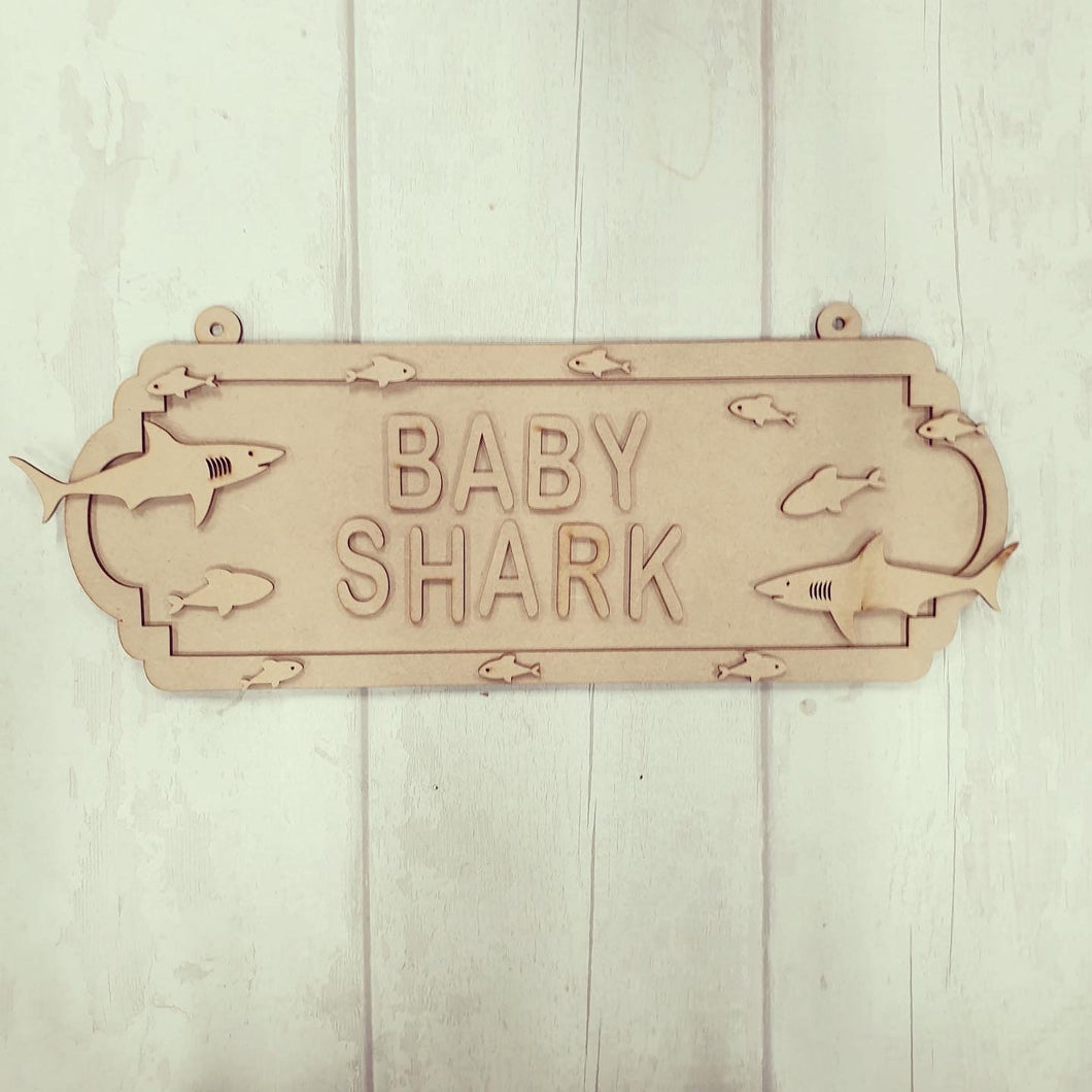 SS134 - MDF Sharks Themed Personalised Double Height Street Sign - Olifantjie - Wooden - MDF - Lasercut - Blank - Craft - Kit - Mixed Media - UK