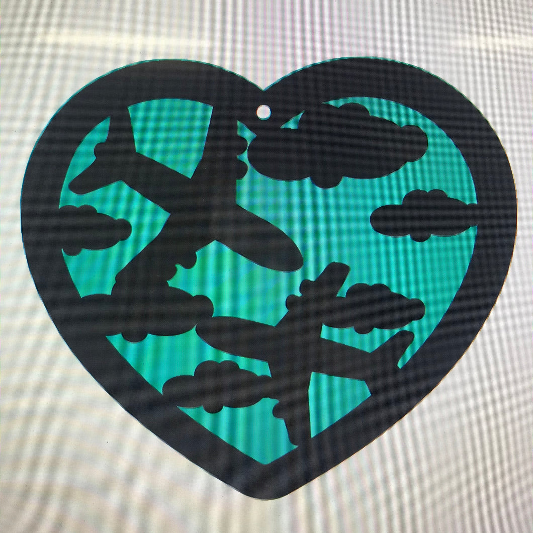 HB030 - MDF Hanging Heart - Personalised Layered Theme - Aeroplane - Olifantjie - Wooden - MDF - Lasercut - Blank - Craft - Kit - Mixed Media - UK