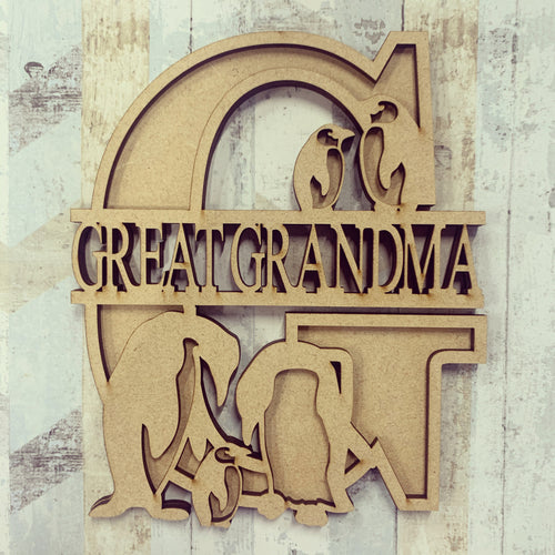 SL054 -  Penguin Themed Split Layered Personalised With Name Letter - Olifantjie - Wooden - MDF - Lasercut - Blank - Craft - Kit - Mixed Media - UK