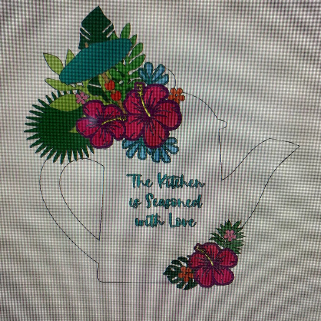 Sale OL761 - MDF Personalised (upto 3 lines) Large Floral Tall Teapot - Tropical - Olifantjie - Wooden - MDF - Lasercut - Blank - Craft - Kit - Mixed Media - UK