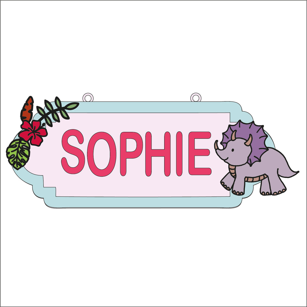 SS162 - MDF Doodle Dinosaur - Style 3 - Personalised Street Sign - Small (6 letters) - Olifantjie - Wooden - MDF - Lasercut - Blank - Craft - Kit - Mixed Media - UK