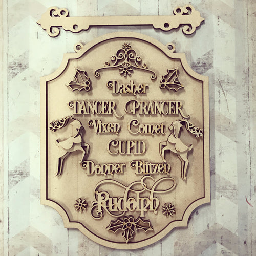 OL2542 - MDF Farmhouse Christmas - Hanging Sign Layered Plaque - Reindeers - Olifantjie - Wooden - MDF - Lasercut - Blank - Craft - Kit - Mixed Media - UK