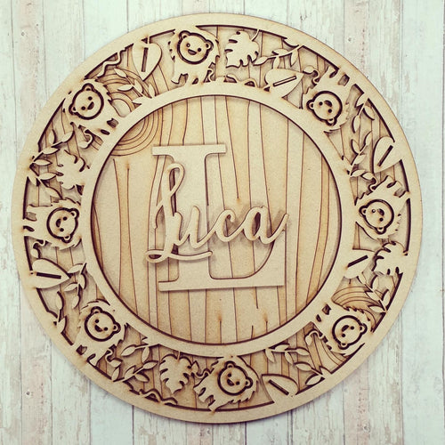 OL583 - MDF Personalised Circle Plaque Frame - Lion Theme - Olifantjie - Wooden - MDF - Lasercut - Blank - Craft - Kit - Mixed Media - UK