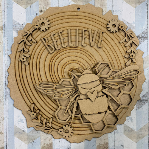 HC096 - MDF Layered ‘Beelieve’  Plaque - Olifantjie - Wooden - MDF - Lasercut - Blank - Craft - Kit - Mixed Media - UK