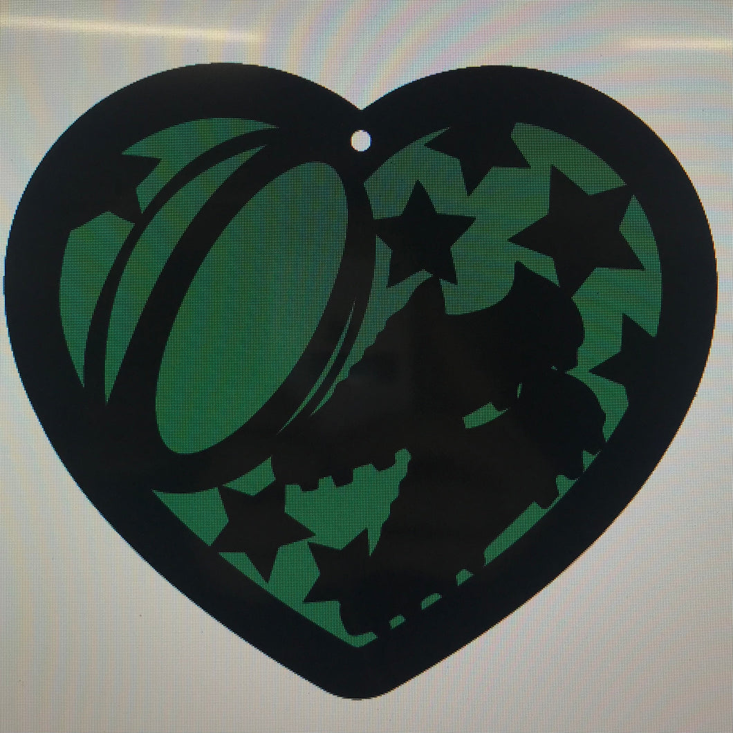 HB031 - MDF Hanging Heart - Personalised Layered Theme - Rugby - Olifantjie - Wooden - MDF - Lasercut - Blank - Craft - Kit - Mixed Media - UK