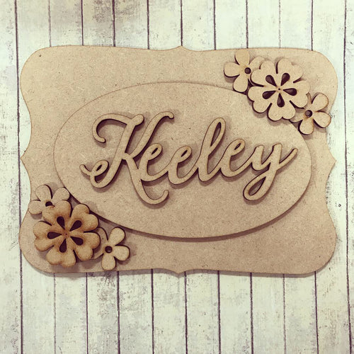 OP011 - MDF Flower Themed Personalised Plaque - Olifantjie - Wooden - MDF - Lasercut - Blank - Craft - Kit - Mixed Media - UK