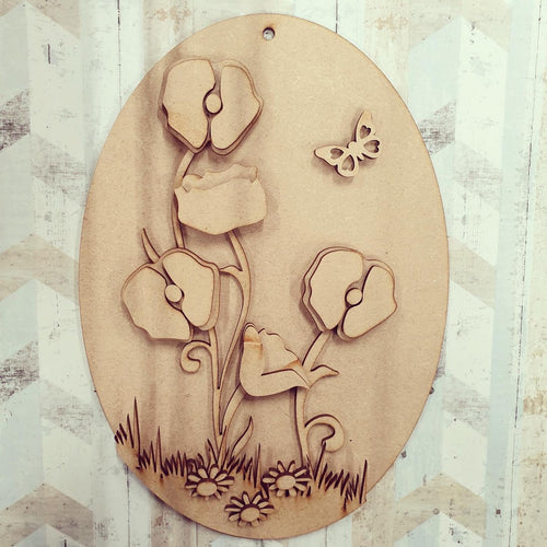 HC111 - MDF Layered Poppy Plaque - Olifantjie - Wooden - MDF - Lasercut - Blank - Craft - Kit - Mixed Media - UK