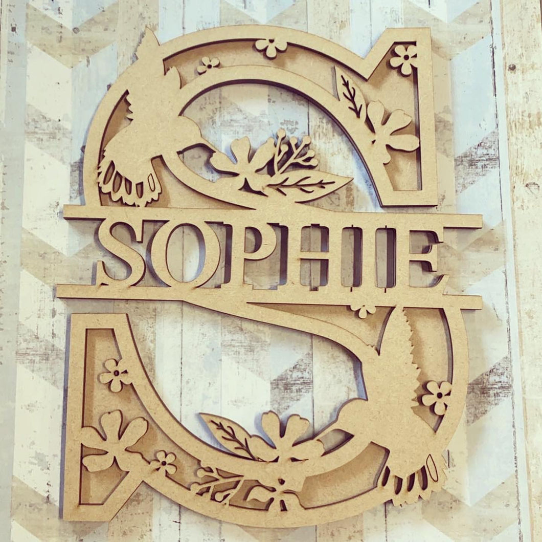 SL046 - Hummingbird Themed Split Layered Personalised Letter - Olifantjie - Wooden - MDF - Lasercut - Blank - Craft - Kit - Mixed Media - UK