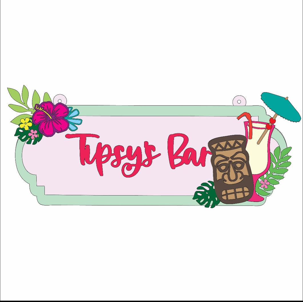 SS191 - MDF Tropical Tiki Themed Personalised Double Height Street Sign - Olifantjie - Wooden - MDF - Lasercut - Blank - Craft - Kit - Mixed Media - UK