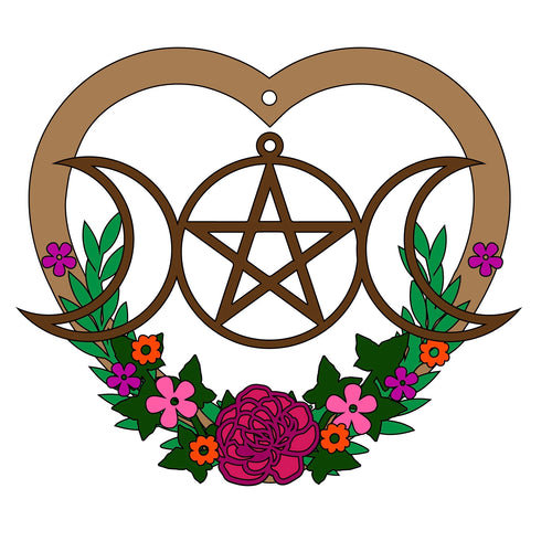 Sale OL434 - MDF Layered Heart Moon Goddess Dreamcatcher- Floral Themed - Olifantjie - Wooden - MDF - Lasercut - Blank - Craft - Kit - Mixed Media - UK