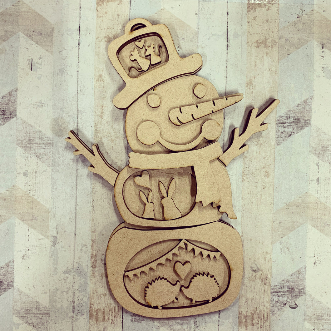 SJ351 - MDF Sarah Jane Christmas Snowman Couple Ornate Bauble - Olifantjie - Wooden - MDF - Lasercut - Blank - Craft - Kit - Mixed Media - UK