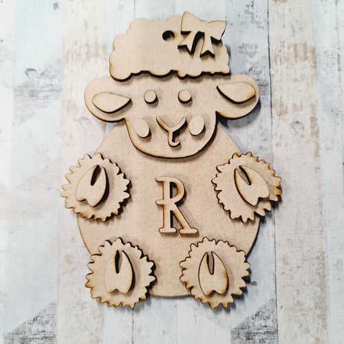 OL1184 - MDF Hanging Sheep Initial Bauble - Olifantjie - Wooden - MDF - Lasercut - Blank - Craft - Kit - Mixed Media - UK