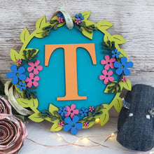 W019 - MDF Retro Flower - Initial Wreath - Olifantjie - Wooden - MDF - Lasercut - Blank - Craft - Kit - Mixed Media - UK