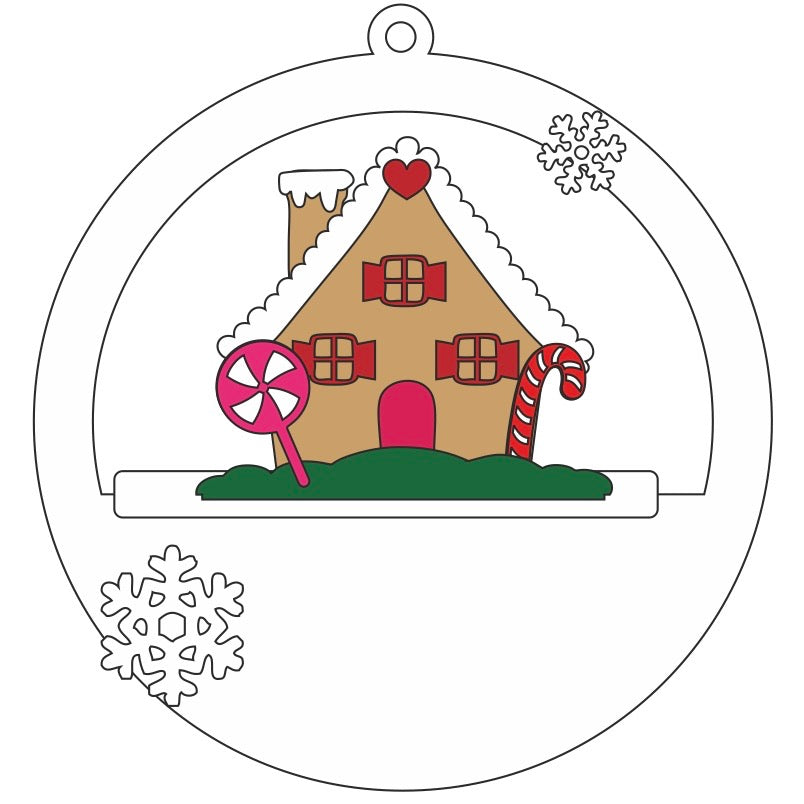 CH399 - MDF Christmas 3D layered bauble - Gingerbread House - Olifantjie - Wooden - MDF - Lasercut - Blank - Craft - Kit - Mixed Media - UK
