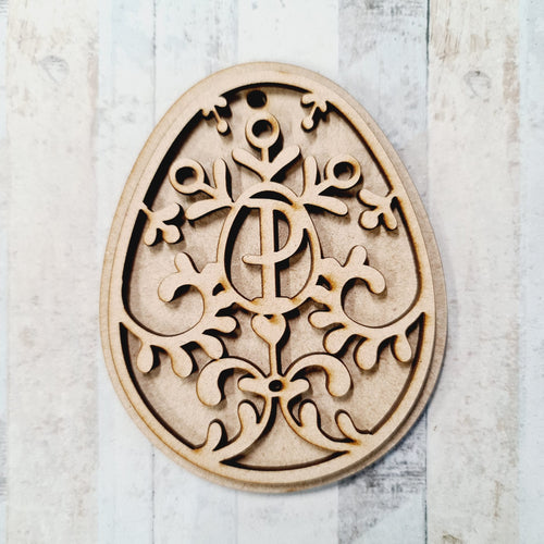 OL1167 - MDF Hanging Initial Easter Egg Cookie Bauble  hanging - optional add on banner - Olifantjie - Wooden - MDF - Lasercut - Blank - Craft - Kit - Mixed Media - UK