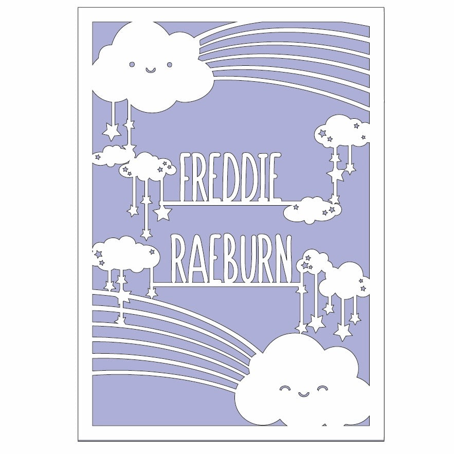 OL536 - MDF A4 Personalised Cute Rainbow Cloud  Plaque - Olifantjie - Wooden - MDF - Lasercut - Blank - Craft - Kit - Mixed Media - UK