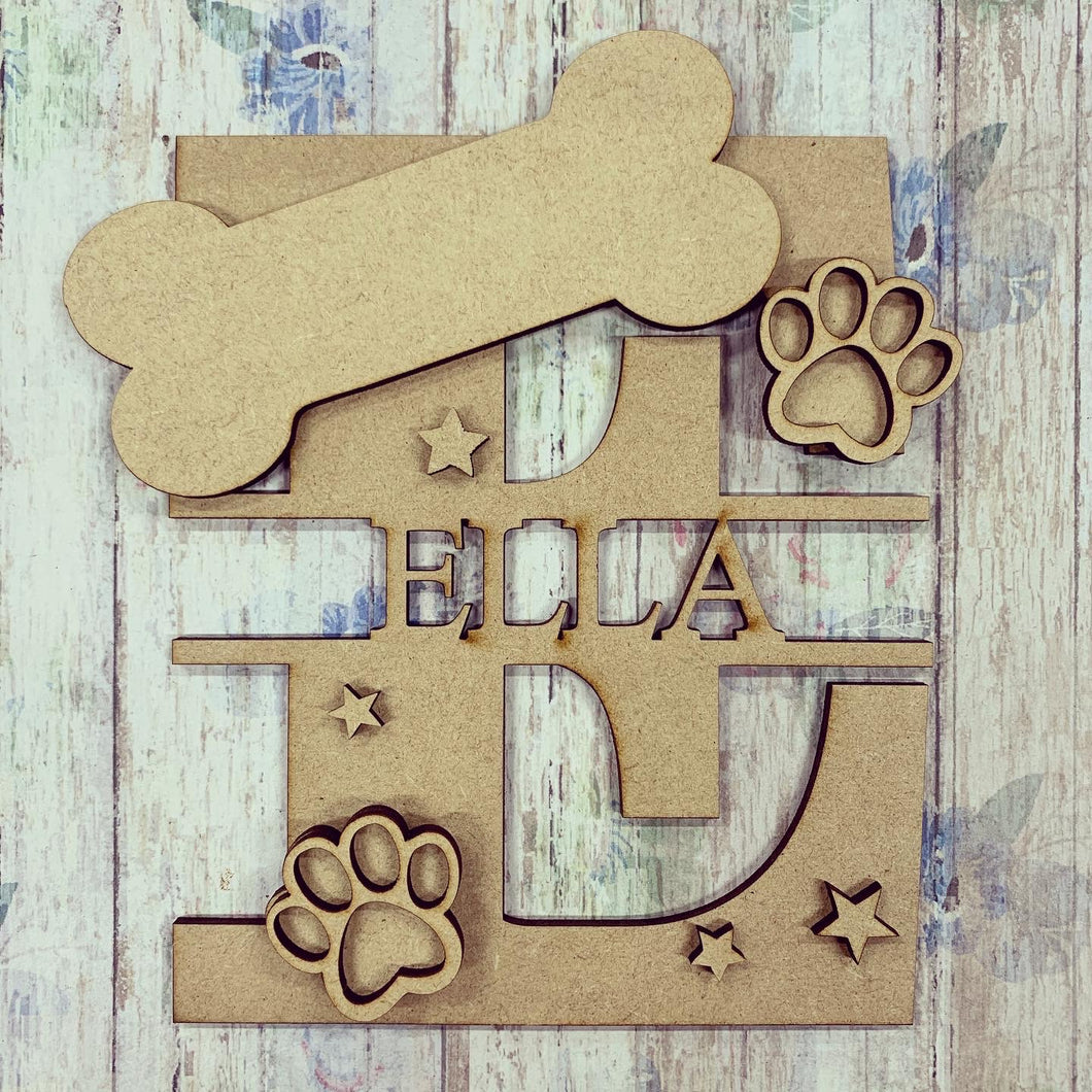 FL004 - MDF Dog Bone Personalised Split Letter - Olifantjie - Wooden - MDF - Lasercut - Blank - Craft - Kit - Mixed Media - UK