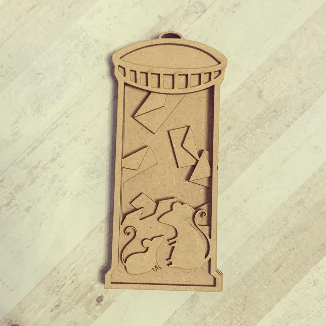 SJ280 - MDF Sarah Jane Multi Layered Postbox & Mice Scene Bauble Hanging Decoration - Olifantjie - Wooden - MDF - Lasercut - Blank - Craft - Kit - Mixed Media - UK