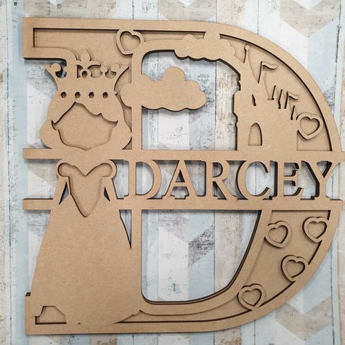 SL066 -  Princess Themed Split Layered Personalised With Name Letter - Olifantjie - Wooden - MDF - Lasercut - Blank - Craft - Kit - Mixed Media - UK