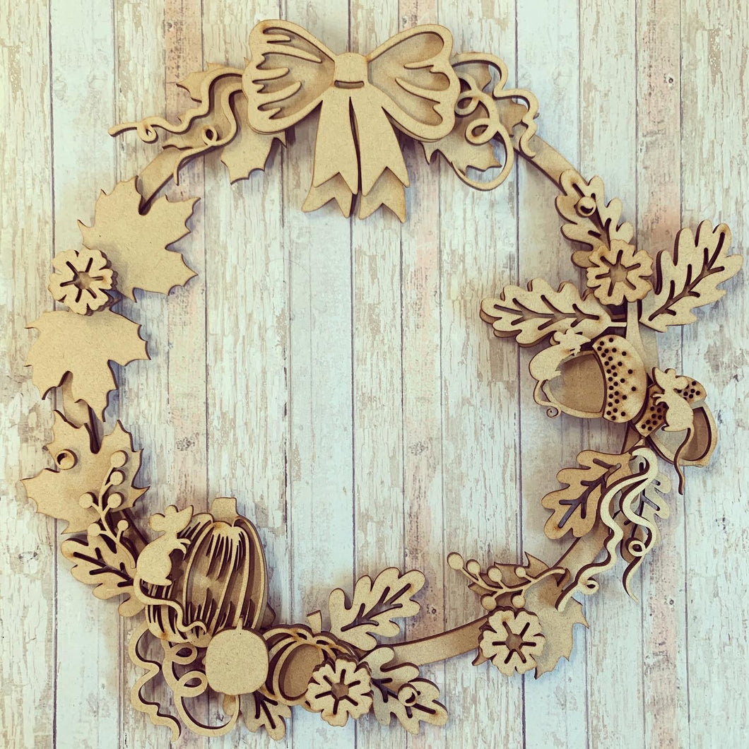 OL403 - MDF Large Autumn Mice Floral Pumpkin Wreath - Olifantjie - Wooden - MDF - Lasercut - Blank - Craft - Kit - Mixed Media - UK