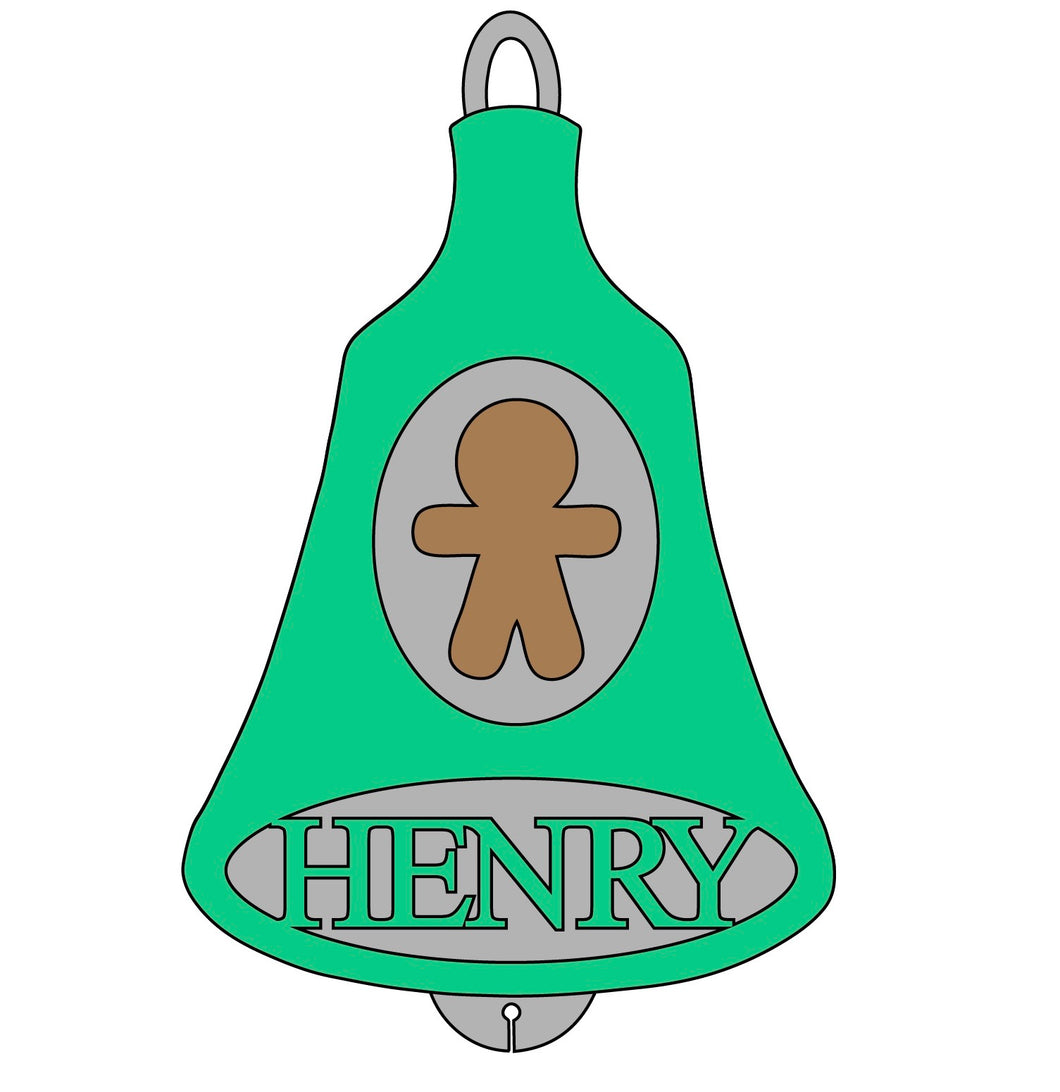 CH379 - MDF Personalised Christmas Bell Bauble - Gingerbread - Olifantjie - Wooden - MDF - Lasercut - Blank - Craft - Kit - Mixed Media - UK