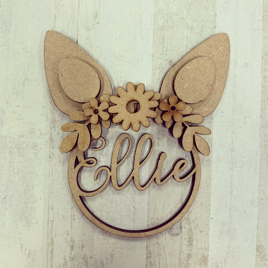 PB001 - MDF Personalised Easter Bunny Ears Hanging - Olifantjie - Wooden - MDF - Lasercut - Blank - Craft - Kit - Mixed Media - UK
