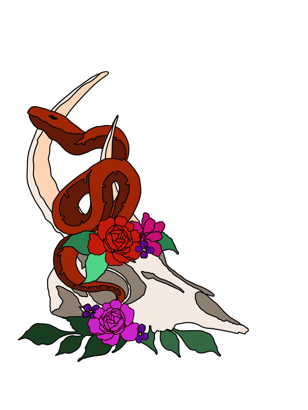 OL2891 - MDF Layered Floral Goat Skull and Snake - Olifantjie - Wooden - MDF - Lasercut - Blank - Craft - Kit - Mixed Media - UK