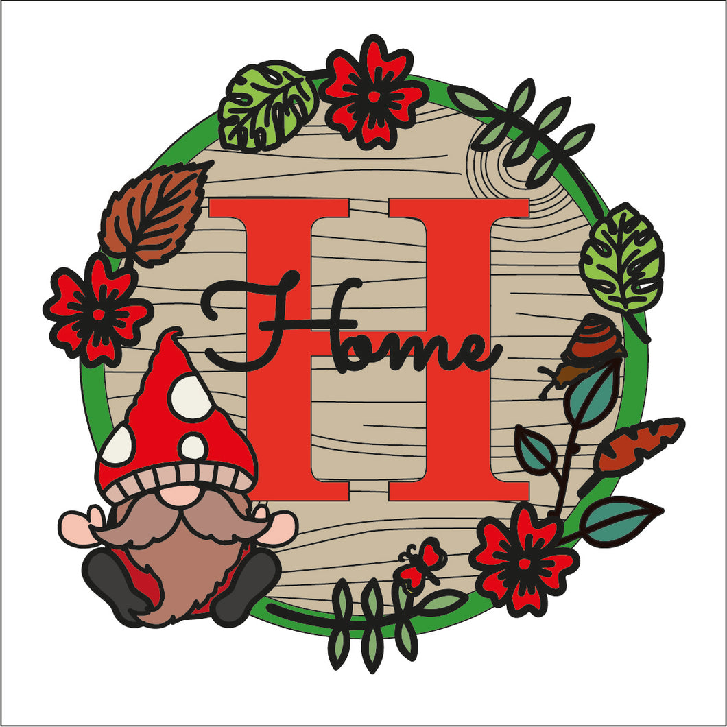 W073 - MDF Woodland Gonk/ Gnome doodle Personalised Wreath - Style 1 - Olifantjie - Wooden - MDF - Lasercut - Blank - Craft - Kit - Mixed Media - UK