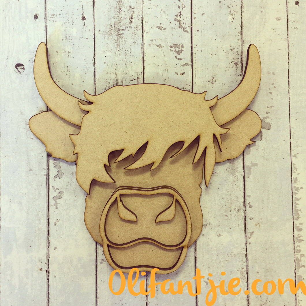 Sale OL100 - MDF Highland Cow - Olifantjie - Wooden - MDF - Lasercut - Blank - Craft - Kit - Mixed Media - UK