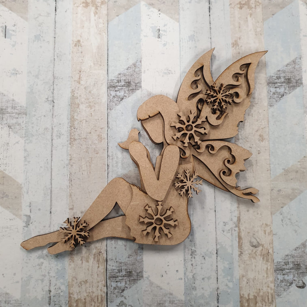 SJ373 - MDF Sarah Jane Winter Fairy Style 2 Sitting - Olifantjie - Wooden - MDF - Lasercut - Blank - Craft - Kit - Mixed Media - UK