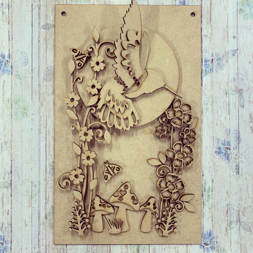 HC107 - MDF Large 3d Humming Bird Plaque - Olifantjie - Wooden - MDF - Lasercut - Blank - Craft - Kit - Mixed Media - UK