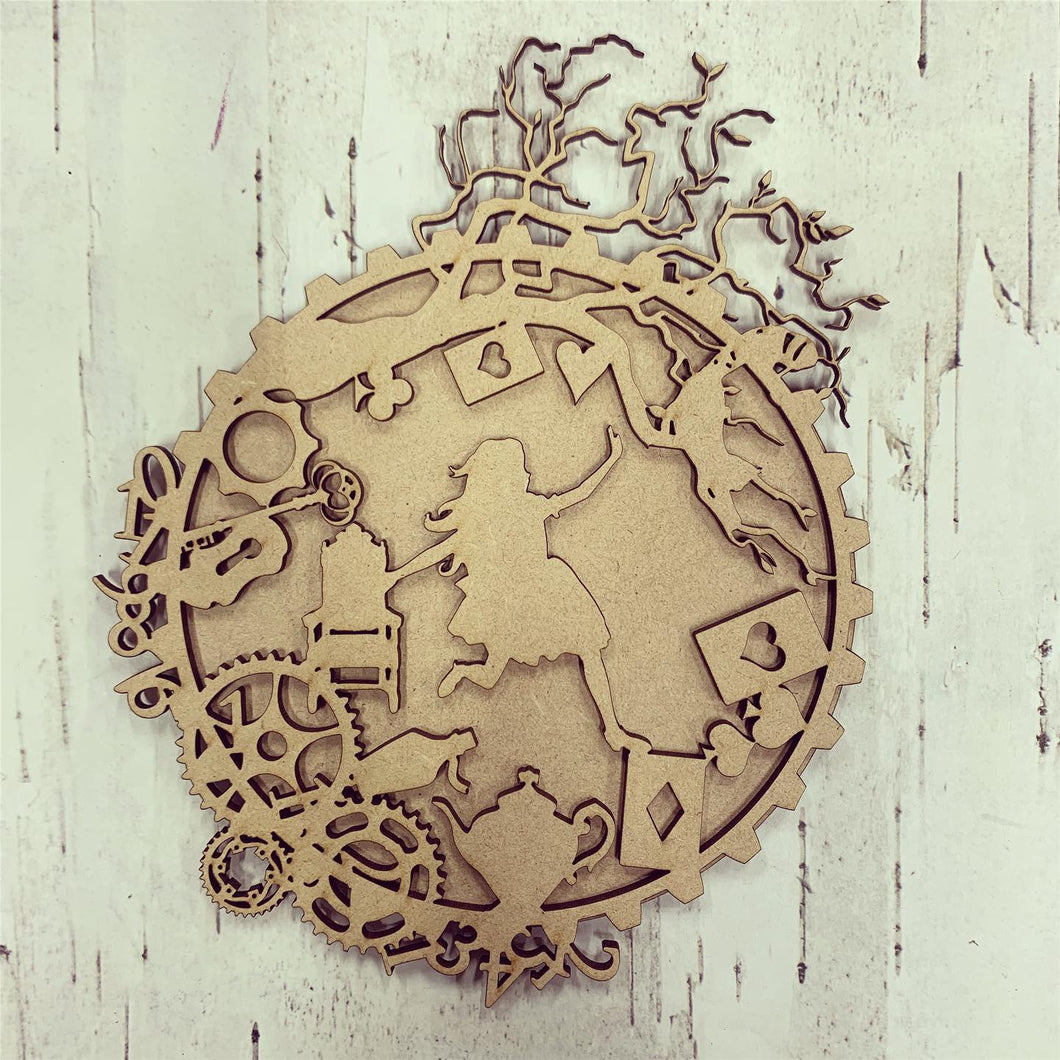 BD013 - MDF Alice in Wonderland Bonnita Doodles Design - Down the Hole - Olifantjie - Wooden - MDF - Lasercut - Blank - Craft - Kit - Mixed Media - UK
