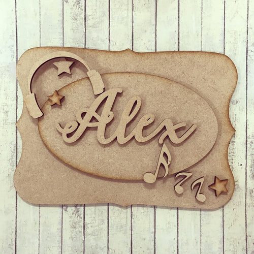 OP023 - MDF Headphones Music Themed Personalised Plaque - Olifantjie - Wooden - MDF - Lasercut - Blank - Craft - Kit - Mixed Media - UK
