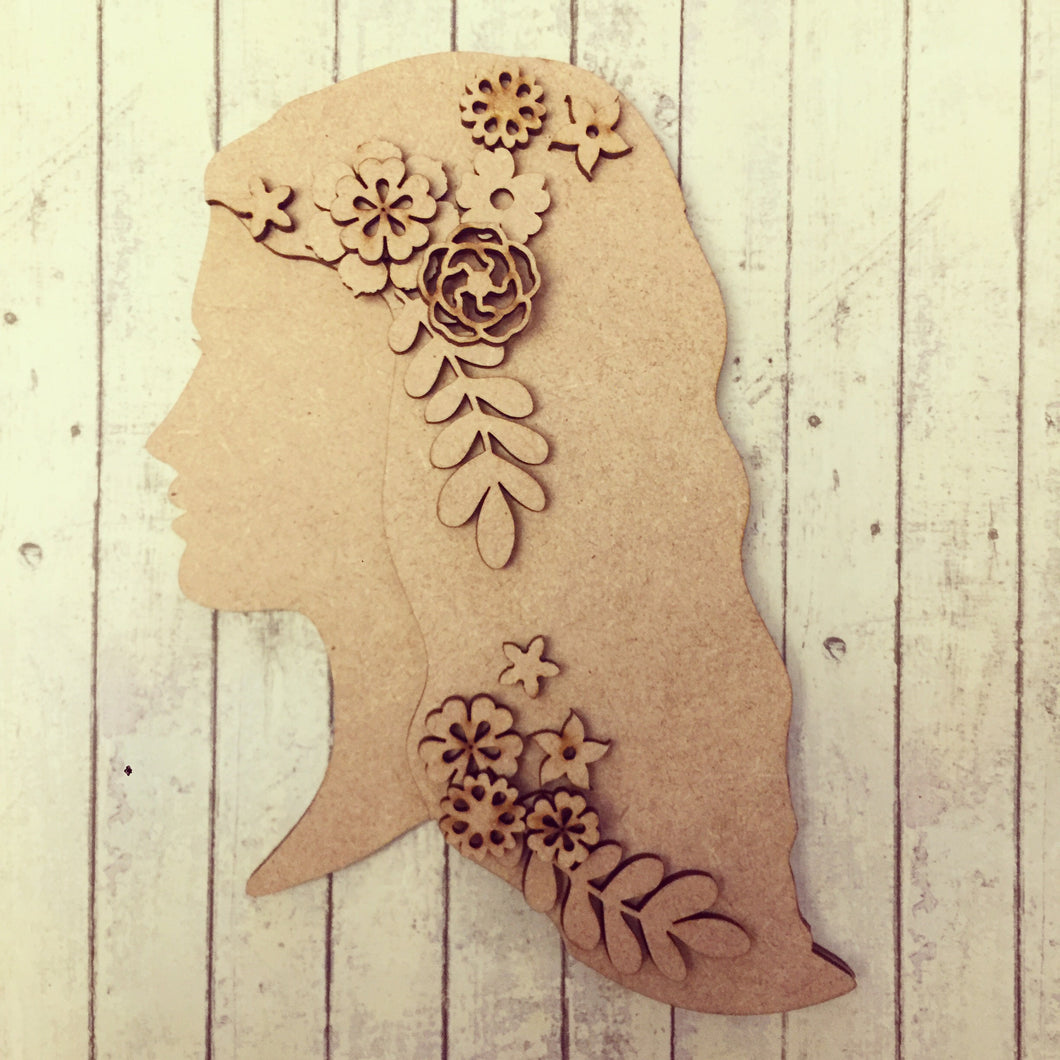 Sale OL260 - MDF Floral Long Haired Girl - Olifantjie - Wooden - MDF - Lasercut - Blank - Craft - Kit - Mixed Media - UK
