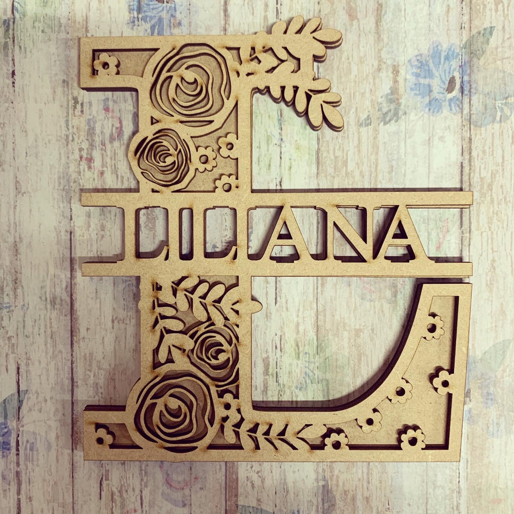 SL013 - Roses Themed Split Layered Personalised Letter - Olifantjie - Wooden - MDF - Lasercut - Blank - Craft - Kit - Mixed Media - UK