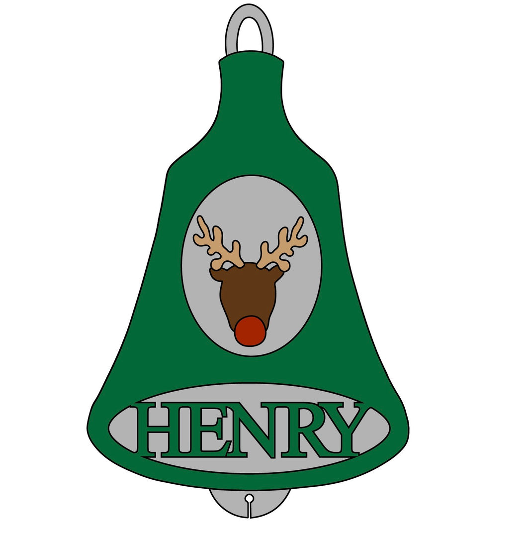 CH377 - MDF Personalised Christmas Bell Bauble - Reindeer - Olifantjie - Wooden - MDF - Lasercut - Blank - Craft - Kit - Mixed Media - UK