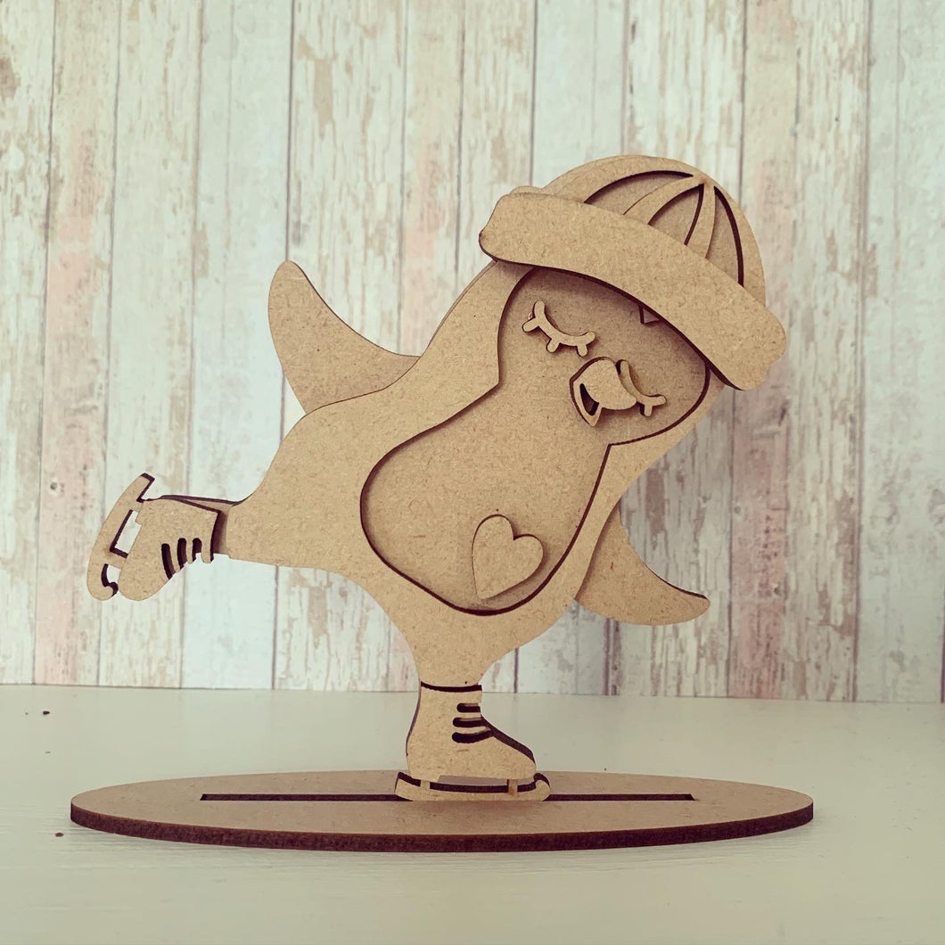 Sale OL401 - MDF Freestanding Sarah Jane Winter Male Skating Penguin Bauble - Olifantjie - Wooden - MDF - Lasercut - Blank - Craft - Kit - Mixed Media - UK