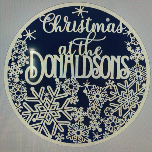 OL1002 - MDF Personalised Circle Plaque - Snowflake Theme - Olifantjie - Wooden - MDF - Lasercut - Blank - Craft - Kit - Mixed Media - UK