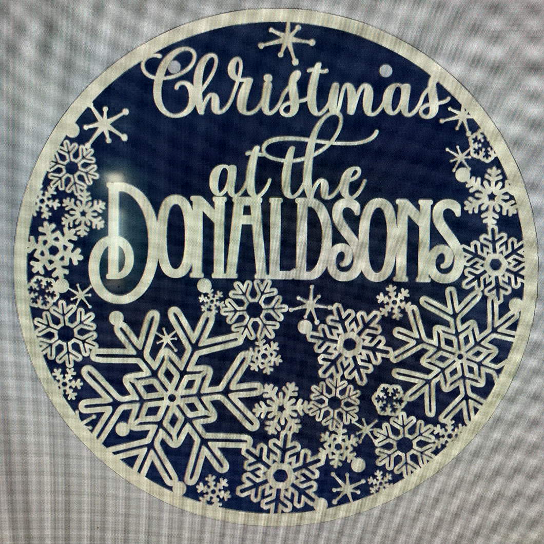 OL1002 - MDF Personalised Circle Plaque - Snowflake Theme - Olifantjie - Wooden - MDF - Lasercut - Blank - Craft - Kit - Mixed Media - UK