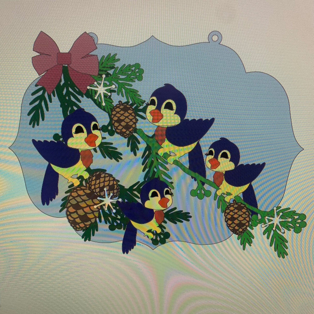 Sale OL929 - MDF Kitsch Cute Birds Christmas Hanging Plaque - Olifantjie - Wooden - MDF - Lasercut - Blank - Craft - Kit - Mixed Media - UK