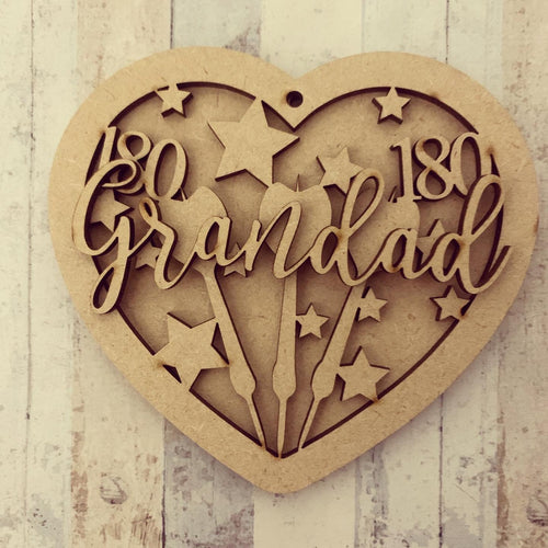 HB024 - MDF Hanging Heart -  Personalised Layered Theme - Darts - Olifantjie - Wooden - MDF - Lasercut - Blank - Craft - Kit - Mixed Media - UK